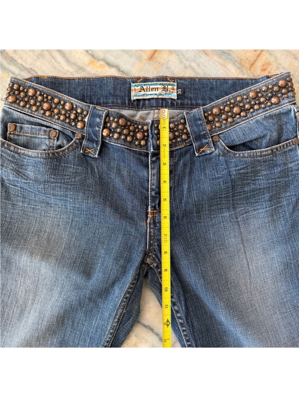 Y2K Allen B Low Rise Flair Jeans with Brass Waistband - Picture 3 of 5